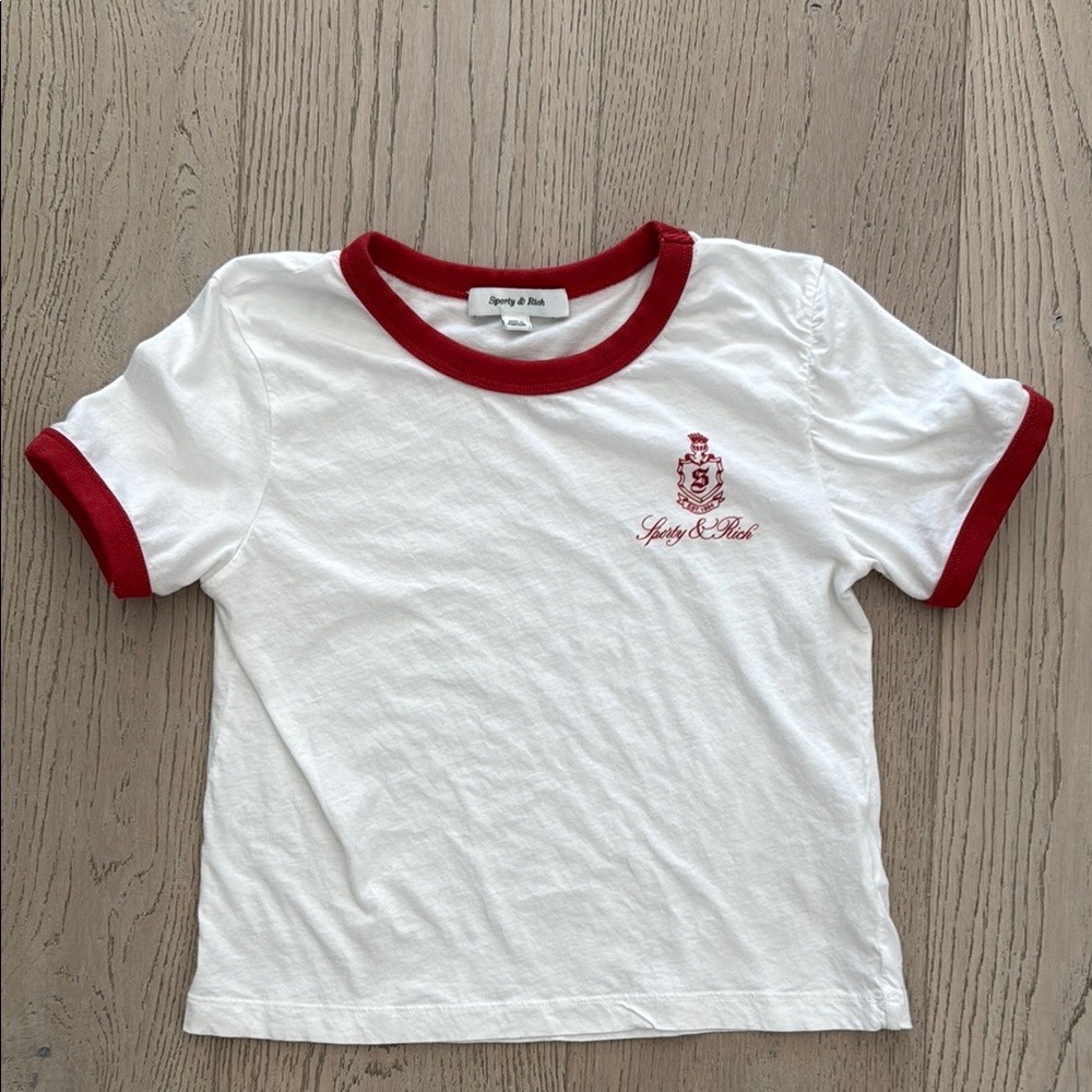 Sporty & Rich White Tee with Red Trim